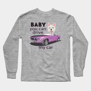 Cute adorable sweet Westie Driving a Classic Mustang Long Sleeve T-Shirt